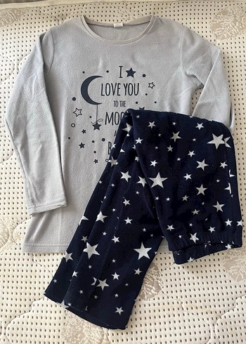 Gri Uzun Kollu Desenli Kadın Pijama Takımı