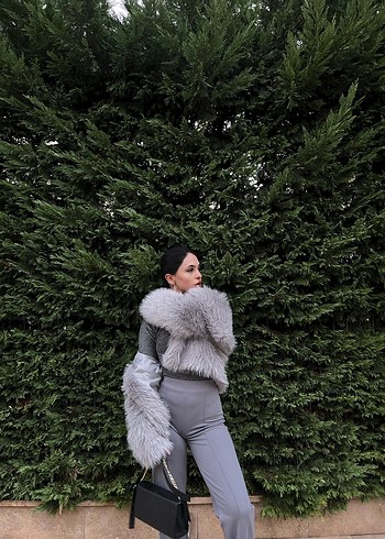 Gri Kürk Detaylı Yün Kadın Ceket