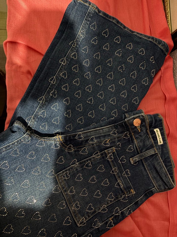 Taşlı  Düğmeli Mavi Bol Kesim Kadın Kot Pantolon - Görsel 2