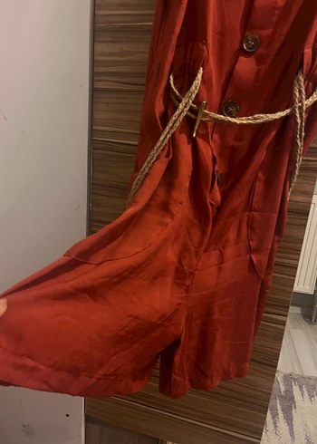 Diğer Düğmeli Tuğla Rengi Mini Tulum