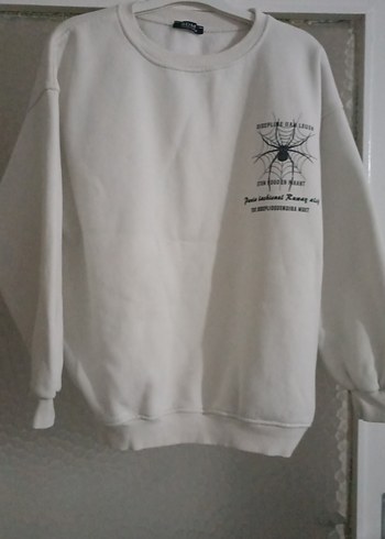 Beyaz Pamuklu Uzun Kollu Baskılı Sweatshirt
