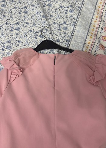 s Beden pembe Renk Pembe Fırfırlı Uzun Kollu Elbise