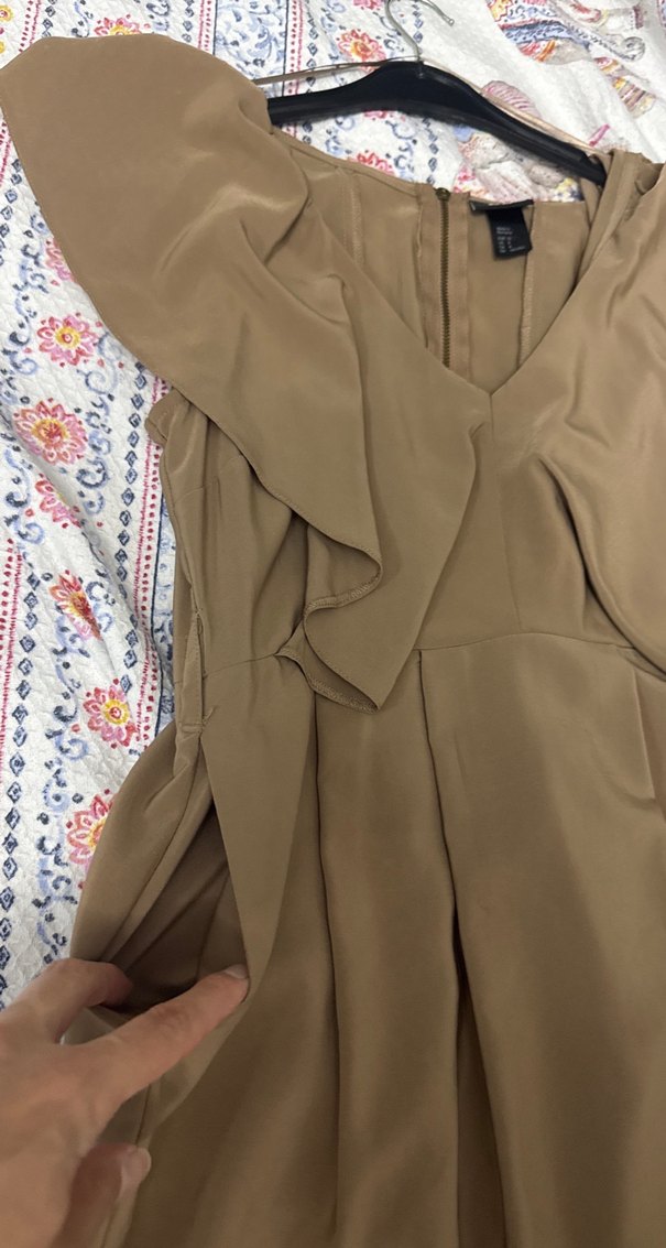 Bej Drapeli Midi Hamile Elbisesi - Görsel 2