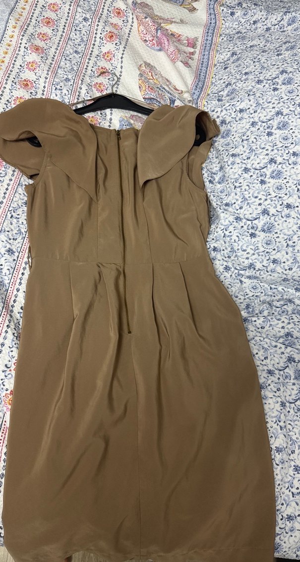 Bej Drapeli Midi Hamile Elbisesi - Görsel 4