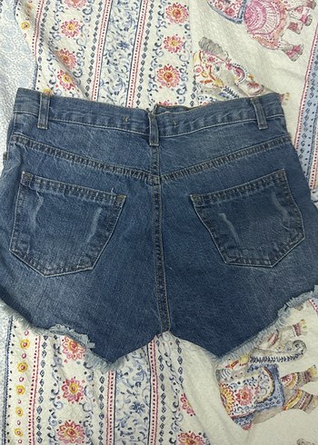 Diğer Düğmeli Koyu Mavi Mini Denim Şort
