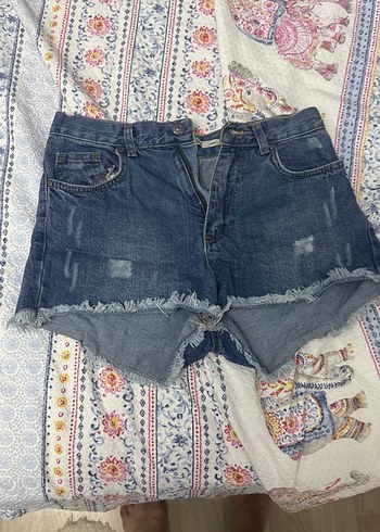 Düğmeli Koyu Mavi Mini Denim Şort
