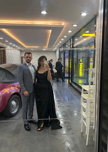 Siyah Drapeli Uzun Abiye Elbise - Görsel 6