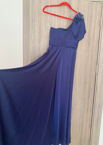 Drapeli Lacivert Uzun Tek Kol Abiye Elbise - Görsel 6