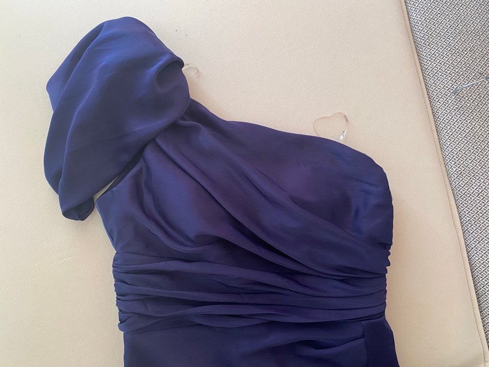 Drapeli Lacivert Uzun Tek Kol Abiye Elbise - Görsel 5