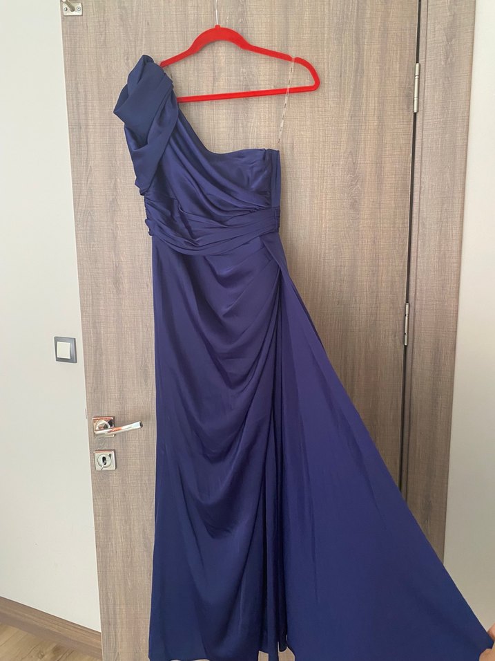 Drapeli Lacivert Uzun Tek Kol Abiye Elbise - Görsel 2