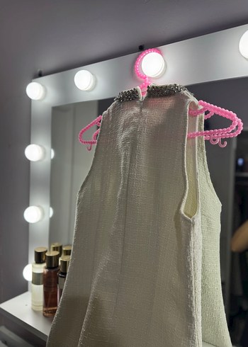 s Beden MİLLA Boncuk Detaylı Beyaz Midi Örme Kadın Elbise