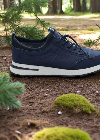 Mavi Hakiki Deri Erkek Spor Ayakkabı - Görsel 3