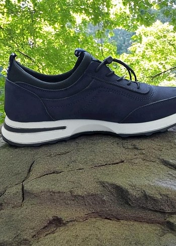 Mavi Hakiki Deri Erkek Spor Ayakkabı - Görsel 2