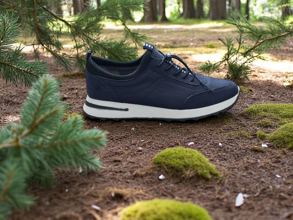 Mavi Hakiki Deri Erkek Spor Ayakkabı - Görsel 3