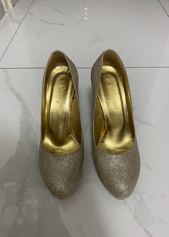 Diğer Diger Altın Parlak Platform Topuklu Kadın Ayakkabı