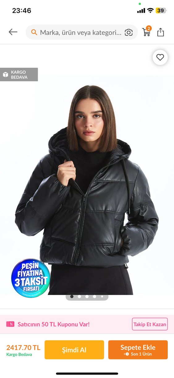 Deri Siyah Mont - Görsel 3