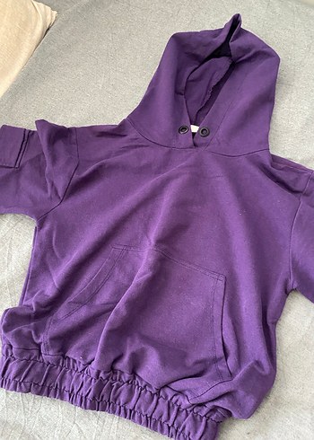 Kadın Mor Kapüşonlu Oversize Sweatshirt - Görsel 2