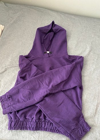 Kadın Mor Kapüşonlu Oversize Sweatshirt - Görsel 3