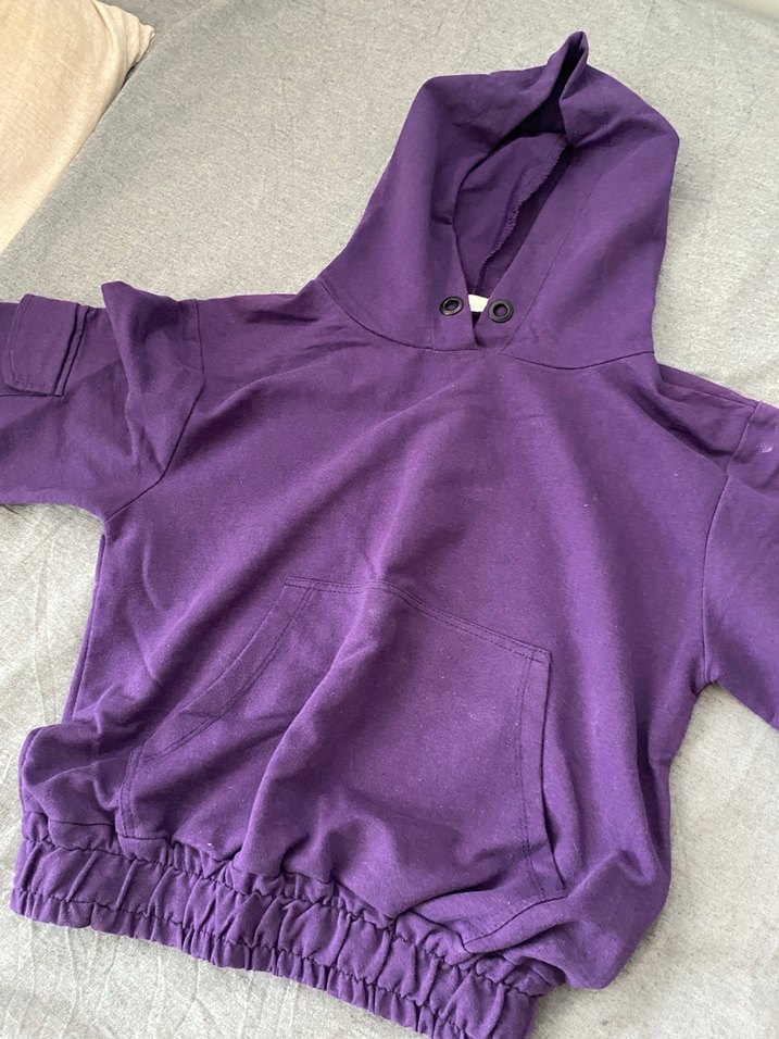 Kadın Mor Kapüşonlu Oversize Sweatshirt - Görsel 2