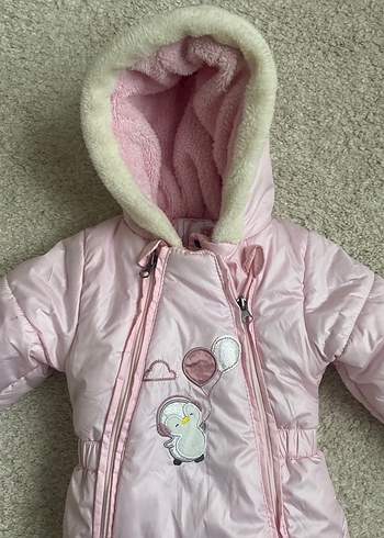 Pembe Kapüşonlu Kürklü Bebek Tulumu