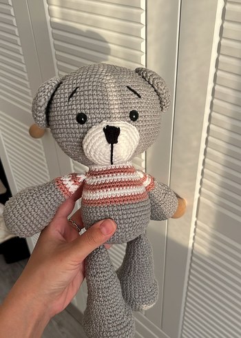 Gri El Örgüsü Peluş Ayıcık Amigurumi