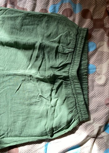 Yeşil Büzgülü Rahat Kesim Keten Pantolon - Görsel 2