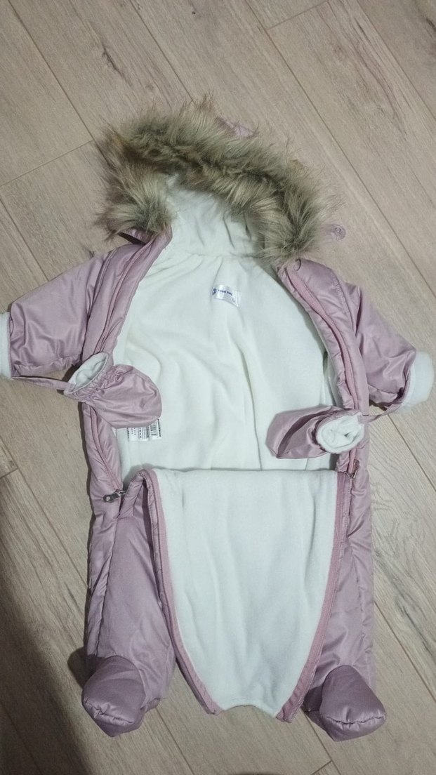 Peluş Detaylı Kapüşonlu Pembe Bebek Tulumu - Görsel 3