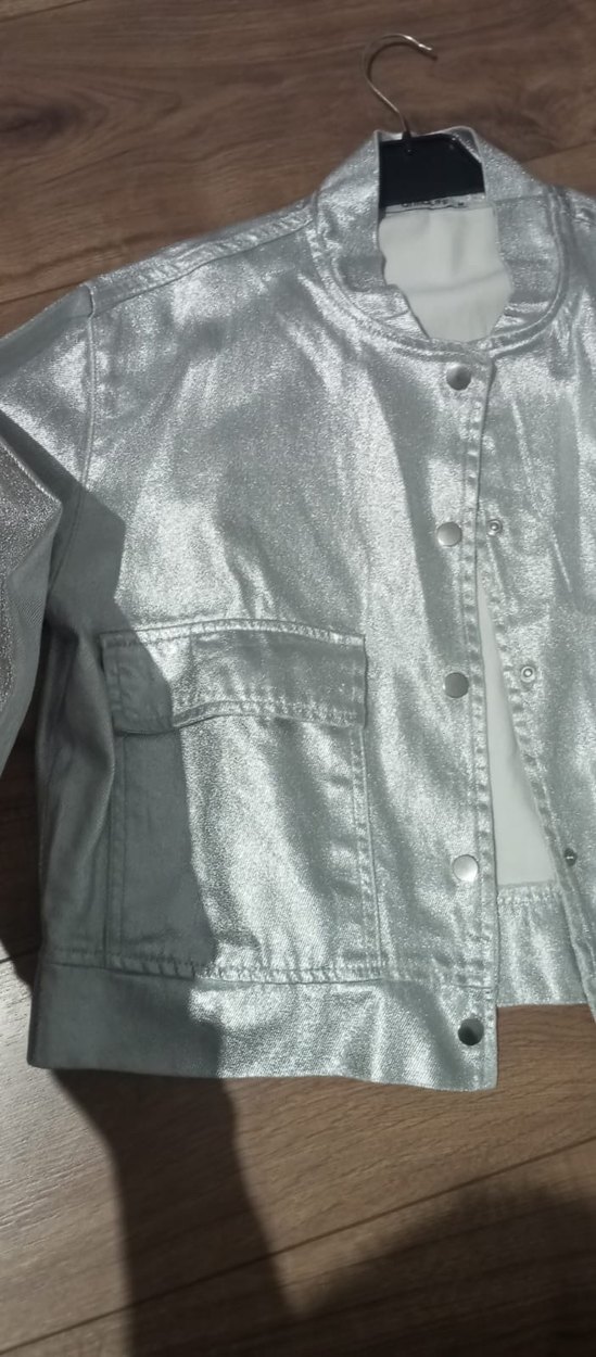Gri Metalik Mini Kadın Ceket Düğmeli - Görsel 4