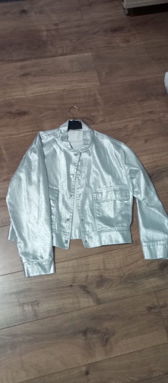 Gri Metalik Mini Kadın Ceket Düğmeli - Görsel 2