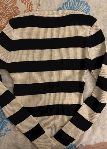 Uzun Kollu Çizgili Triko Kadın Kazak - Görsel 2