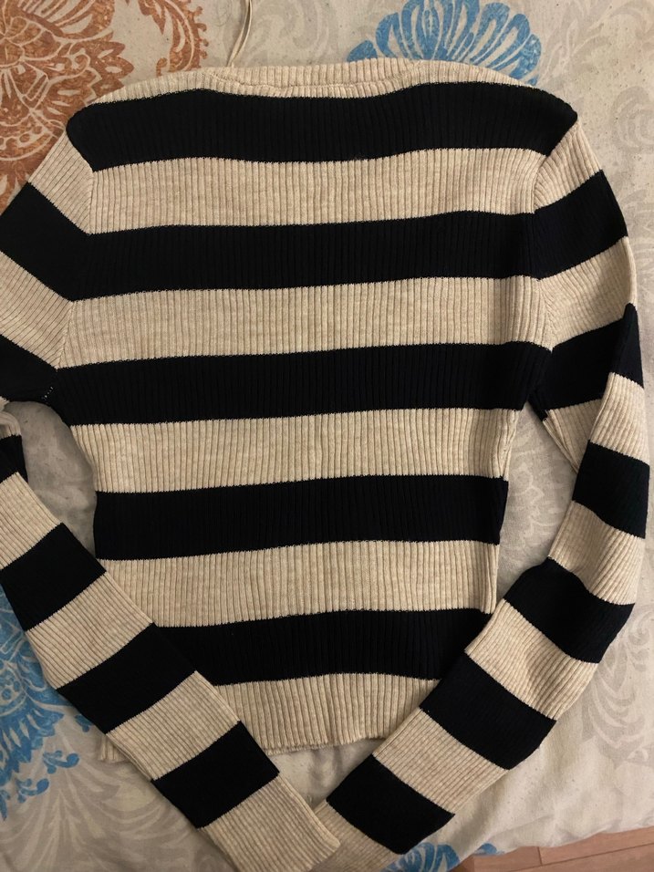 Uzun Kollu Çizgili Triko Kadın Kazak - Görsel 2