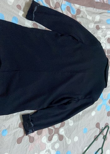 Siyah Kadın Midi Boy Düğmeli Blazer - Görsel 2