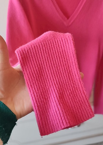 Pembe V Yakalı Kadın Triko - Görsel 3