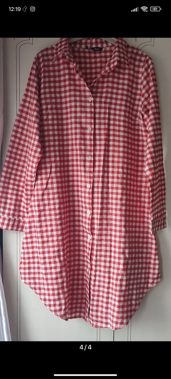 Kareli Uzun Kollu Kadın Midi Gömlek - Görsel 4