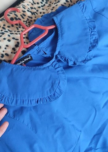 Mavi Uzun Drapeli Kadın Elbise - Görsel 3