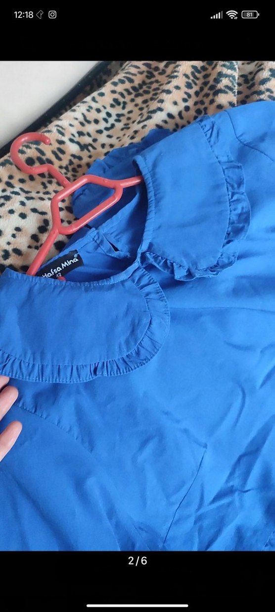 Mavi Uzun Drapeli Kadın Elbise - Görsel 3