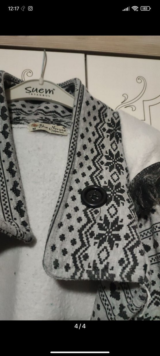 Düğmeli Kapüşonlu Gri Desenli Midi Kadın Kaban - Görsel 4