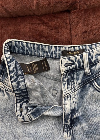 Mavi Gri Batik Desenli Düğmeli Rahat Kesim Kadın Kot - Görsel 2