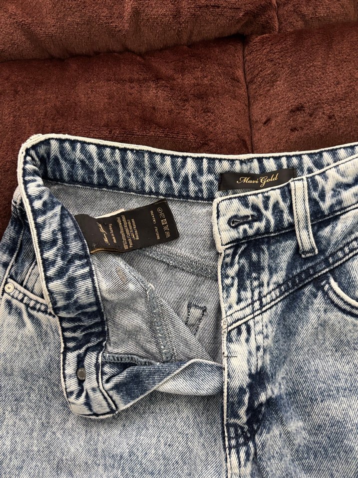 Mavi Gri Batik Desenli Düğmeli Rahat Kesim Kadın Kot - Görsel 2