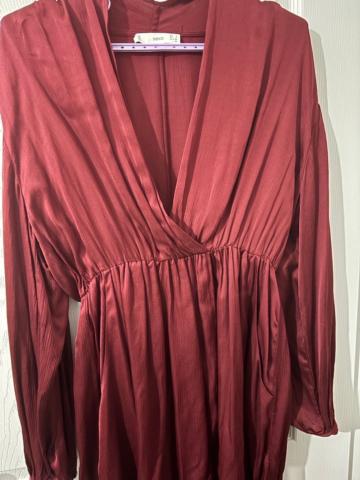 Mango Bordo V Yaka Salaş Elbise - Görsel 3