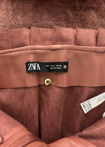 Zara Kemer Detaylı Kahverengi Deri Mini Etek - Görsel 3