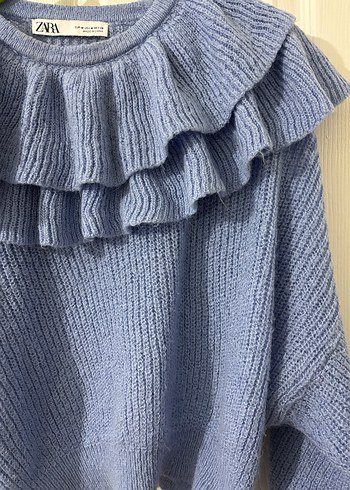 Zara Lila - Mavi Kadın Triko Kazak Fırfırlı - Görsel 3