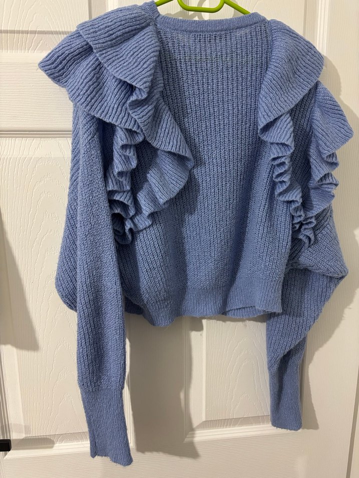 Zara Lila - Mavi Kadın Triko Kazak Fırfırlı - Görsel 2