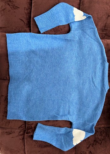 Mavi Bulut Desenli Örgü Kadın Kazak - Görsel 3