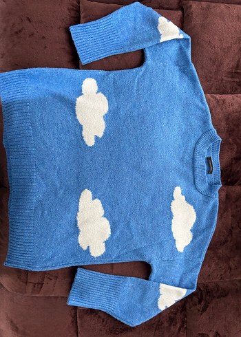 Mavi Bulut Desenli Örgü Kadın Kazak - Görsel 2