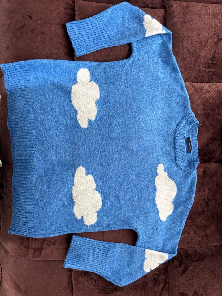 Mavi Bulut Desenli Örgü Kadın Kazak - Görsel 2