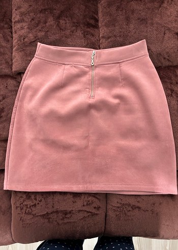 Addax Pembe Süet Mini Etek, Kürk Detaylı - Görsel 2