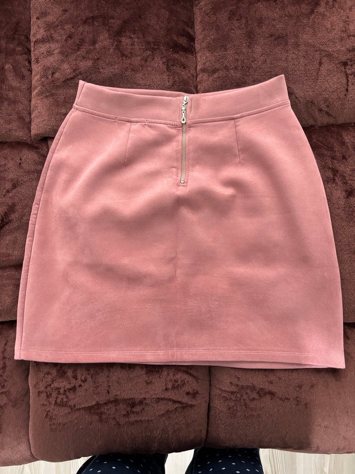 Addax Pembe Süet Mini Etek, Kürk Detaylı - Görsel 2