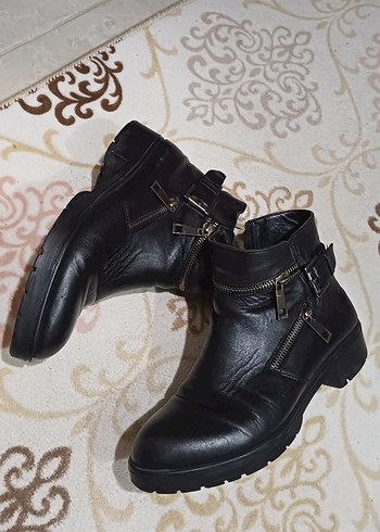 Siyah Deri Tokalı Biker Bot dar kalıp 36 numara - Görsel 5
