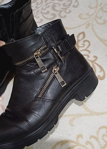 Siyah Deri Tokalı Biker Bot dar kalıp 36 numara - Görsel 3